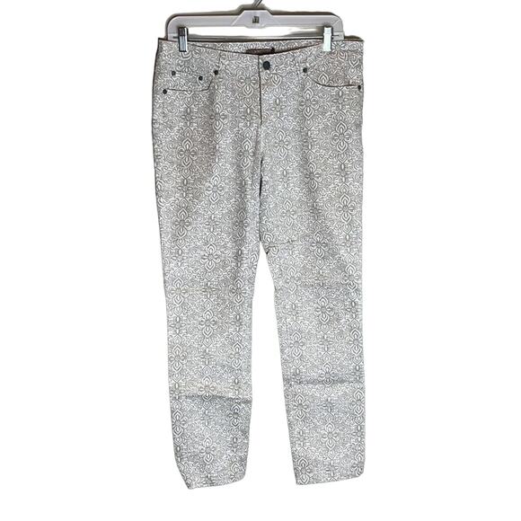 Prana Paisley Swirl Floral White Print Pants Size 10 - Picture 1 of 7